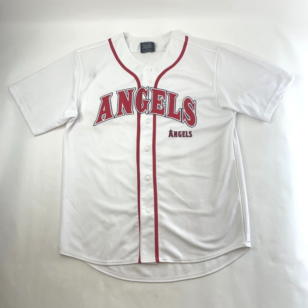 Stitches LA Los Angeles Angels Button Front Jersey Size Large White Red Stitched